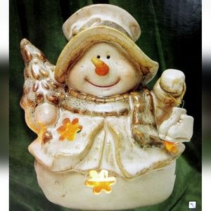 International Bazaar Snowman Votive Holder Tea Light Beige Cream Ivory Candle